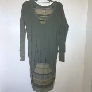 Free People Green High-Low Crochet-Back Blouse